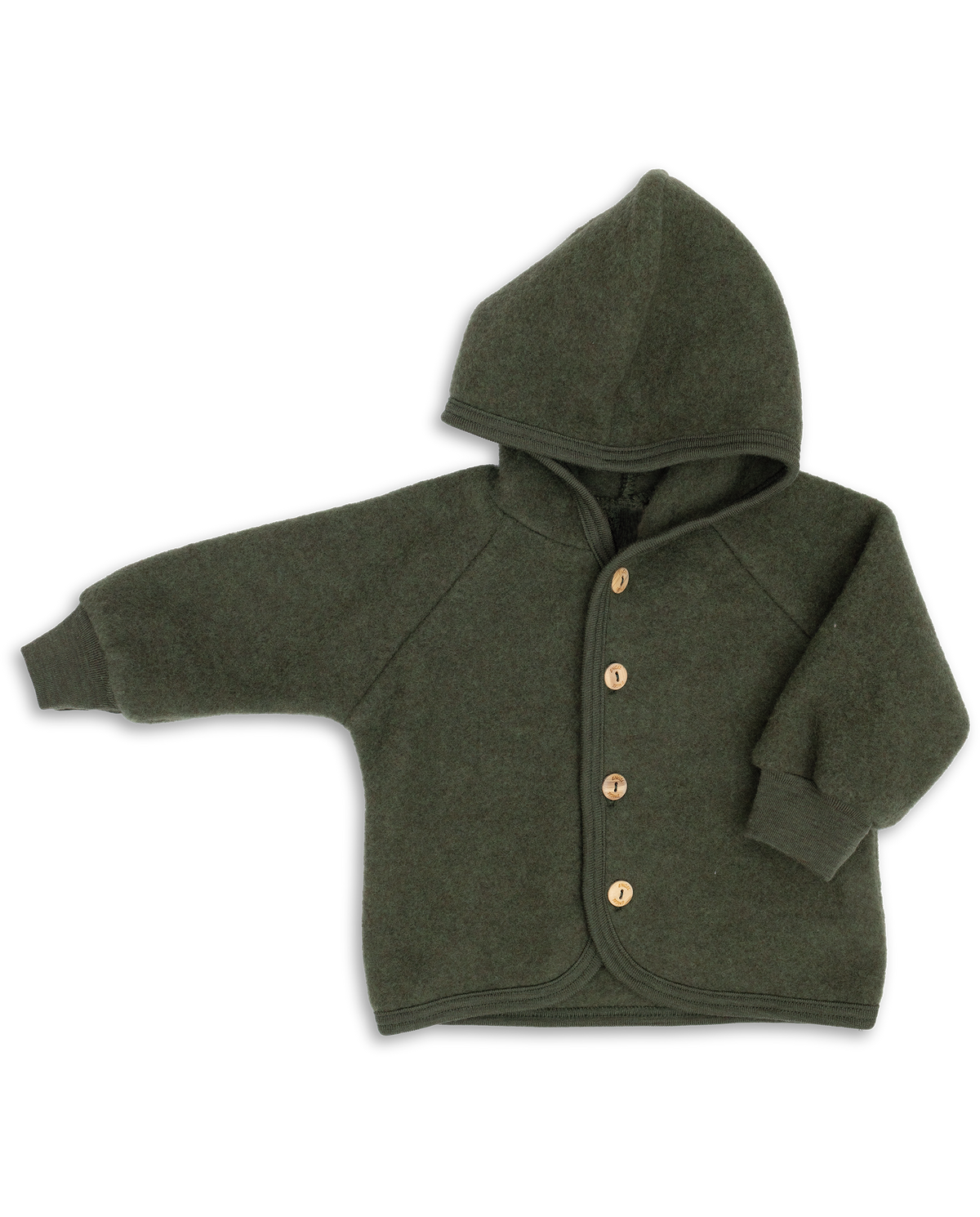 Engel baby green hooded wool fleece jacket made from organic merino wool