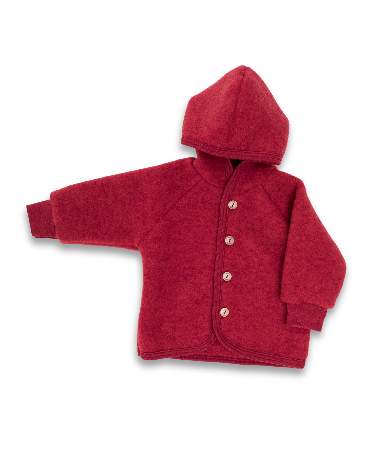 Engel baby red hooded wool fleece jacket made from organic merino wool