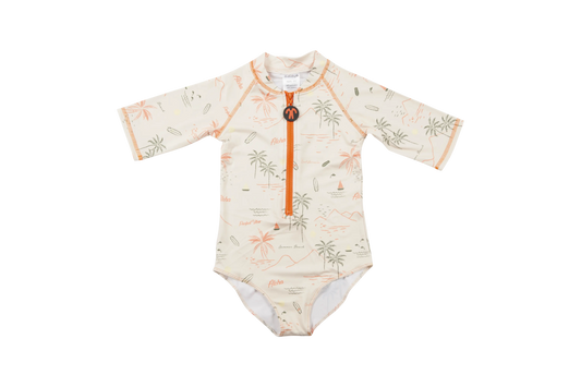 Girls' rash guard one-piece with UPF 50+ ducksday