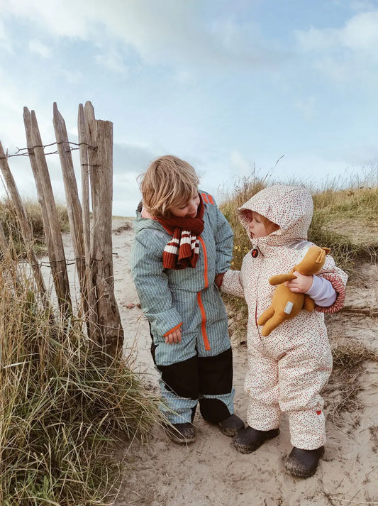 Ducksday one-piece snowsuit with foot stirrups for toddlers