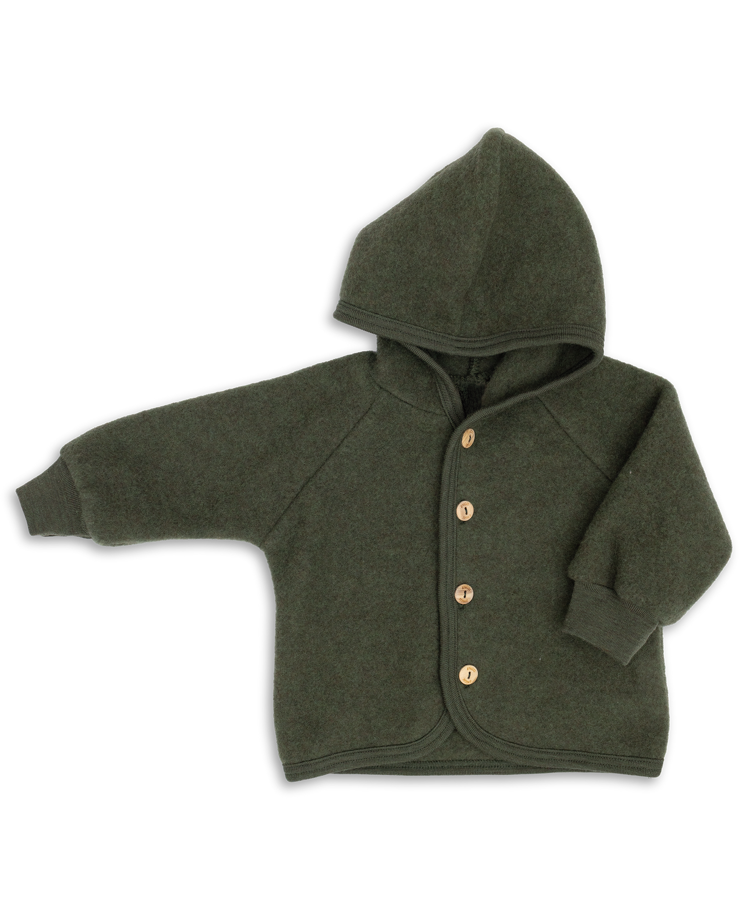 Engel baby green hooded wool fleece jacket made from organic merino wool