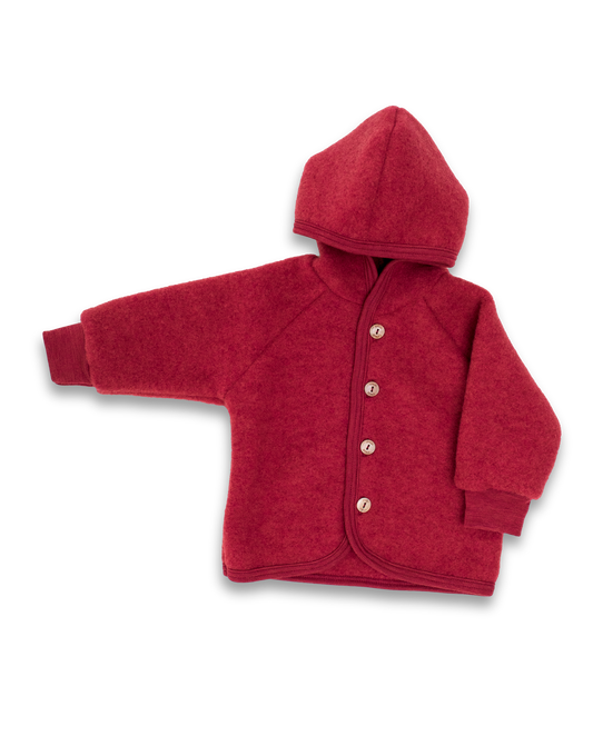 Engel baby red hooded wool fleece jacket made from organic merino wool