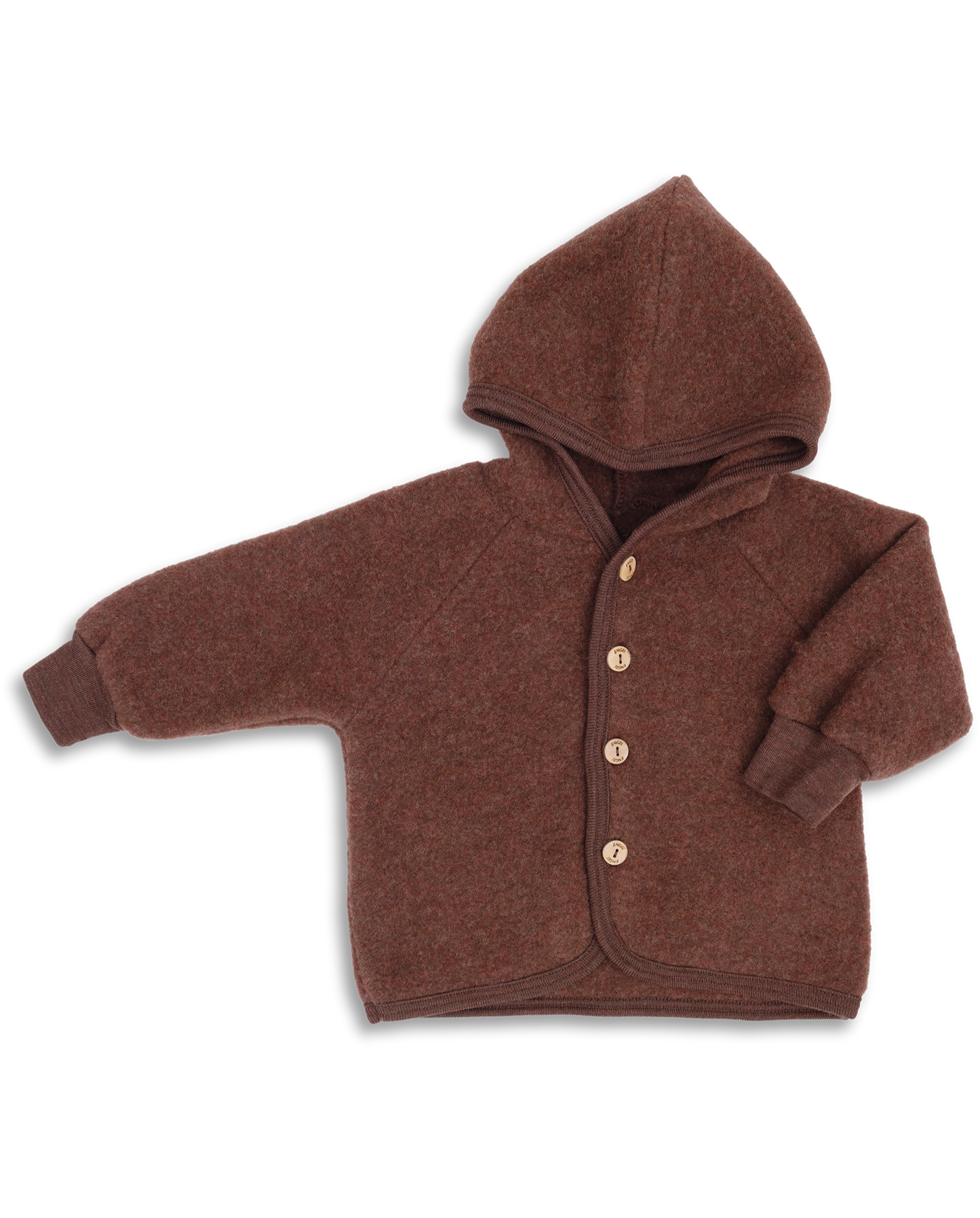 Engel baby brown hooded wool fleece jacket made from organic merino wool