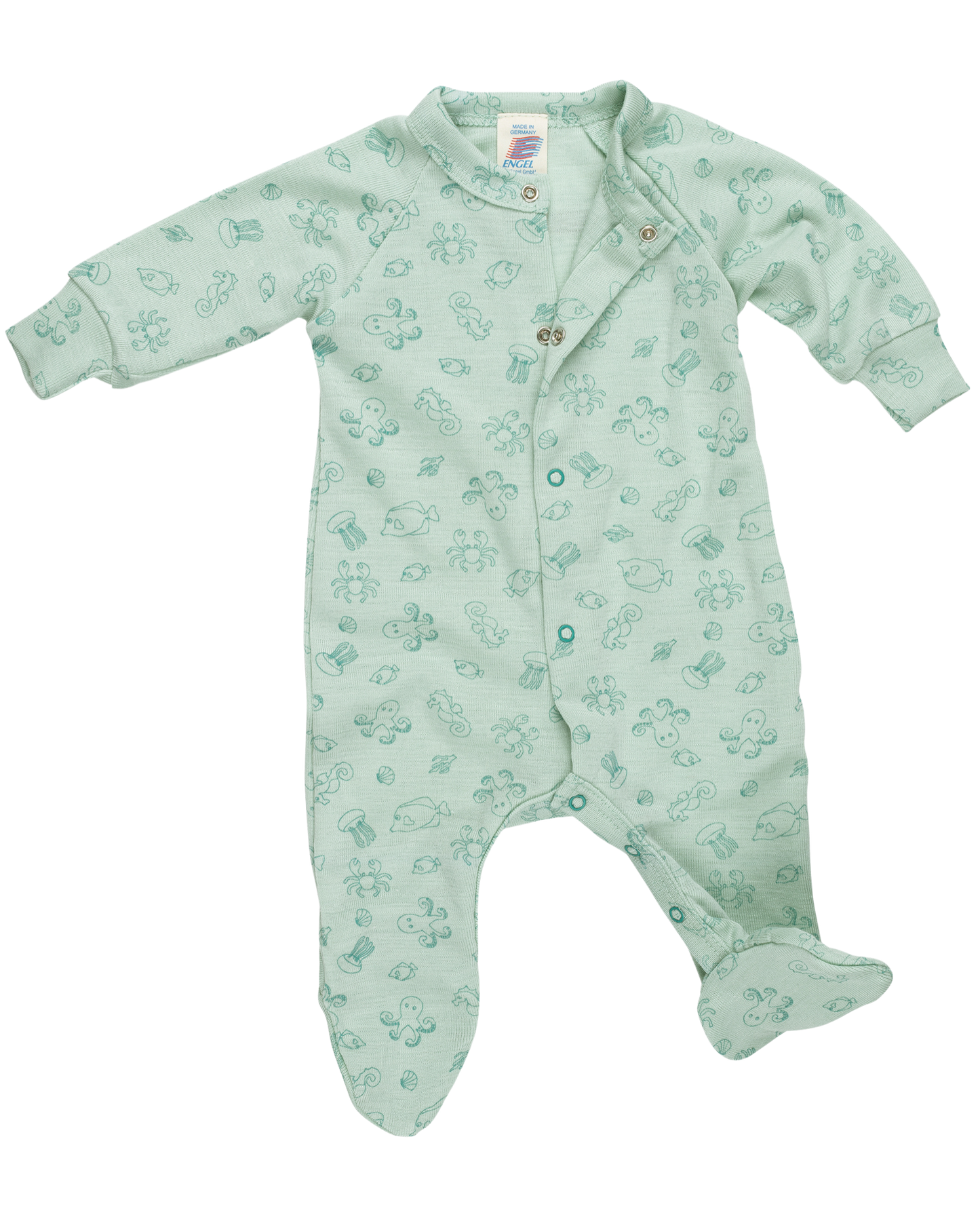 Engel footed preemie pajamas made from organic wool and silk for premature babies with buttons