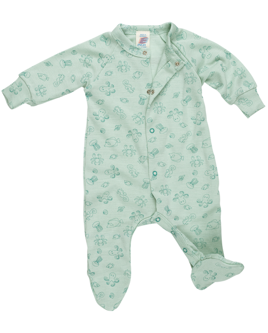 Engel footed preemie pajamas made from organic wool and silk for premature babies with buttons