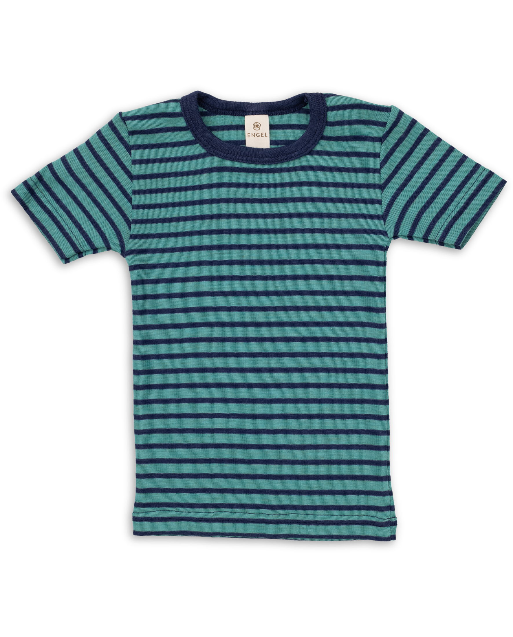 blue and green striped Engel kids wool and silk shirt made from organic merino blend