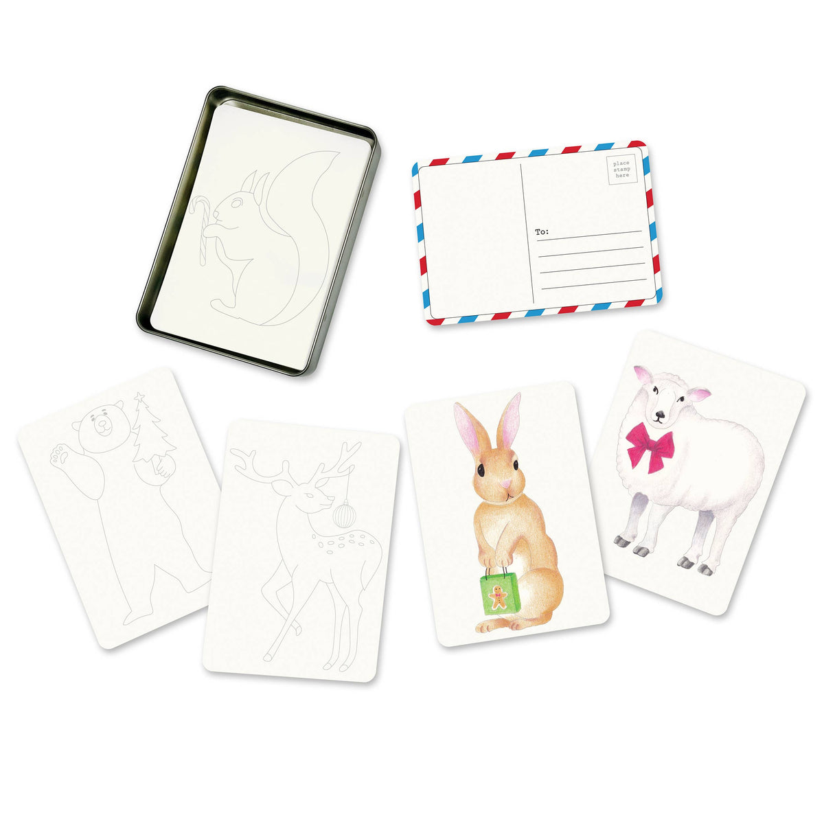 Coloring Postcards - Winter Animals & Christmas | Holiday
