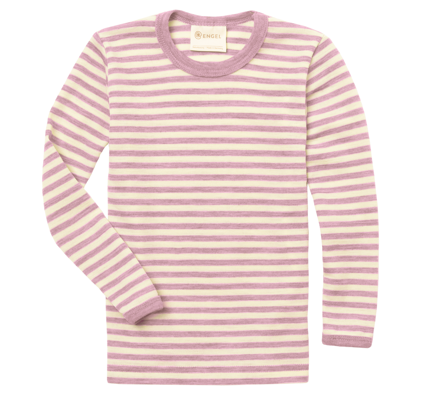 Engel kids wool long sleeved shirt in rosewoodand natural made from organic merino wool
