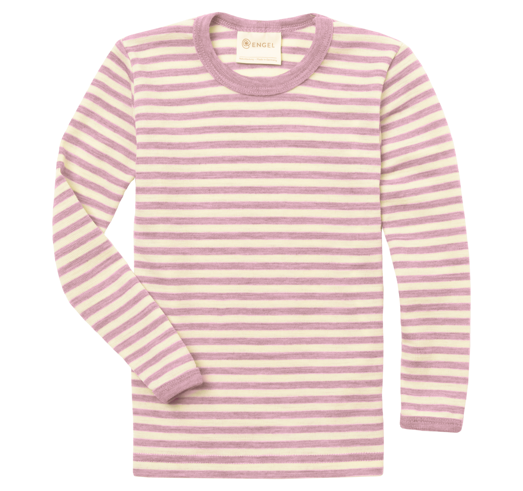 Engel kids wool long sleeved shirt in rosewoodand natural made from organic merino wool