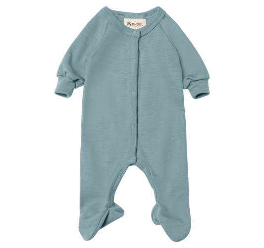 Engel blue footed preemie pajamas made from organic wool and silk for premature babies