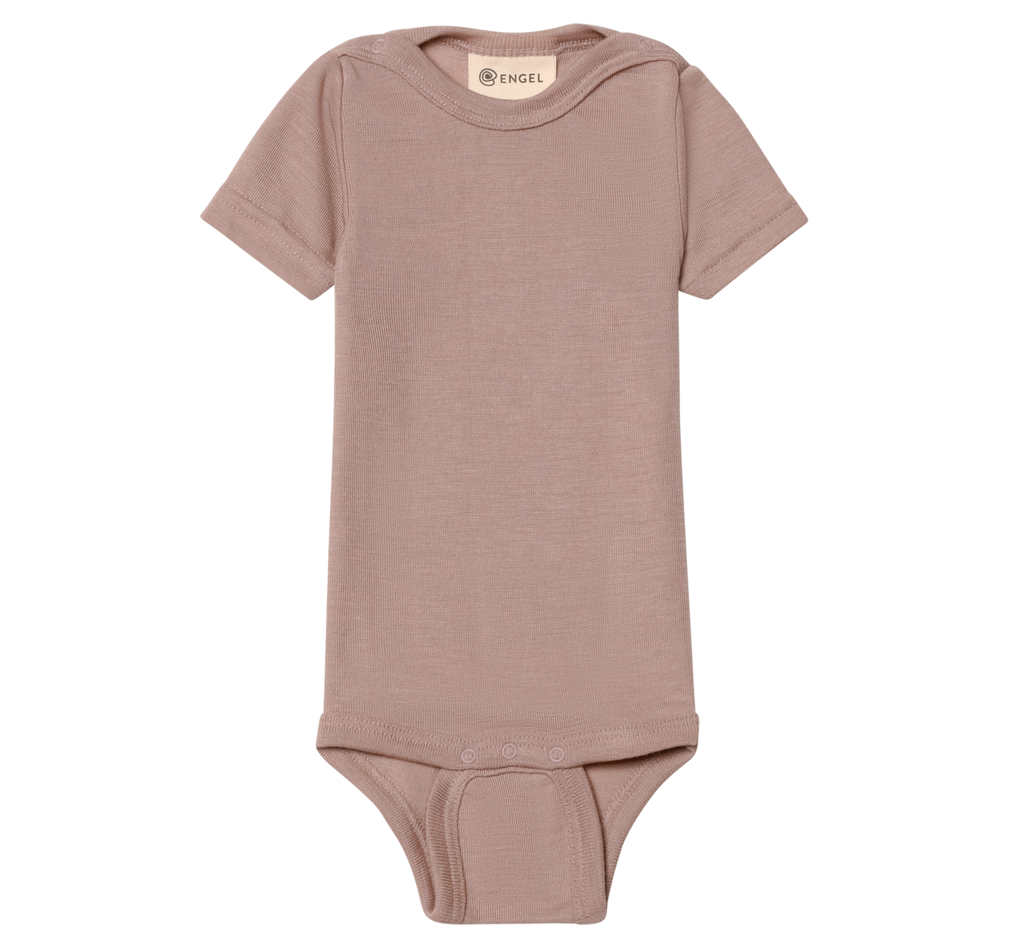 Baby short sleeve rose bodysuit made from organic wool and silk with snap buttons